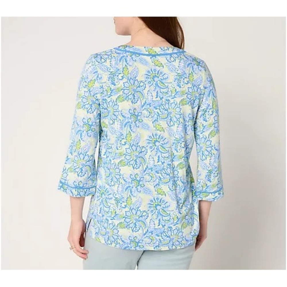 Belle by Kim Gravel Rayon Spandex Pintuck Tassel Top santorini blue, medium #25# - Picture 2 of 12